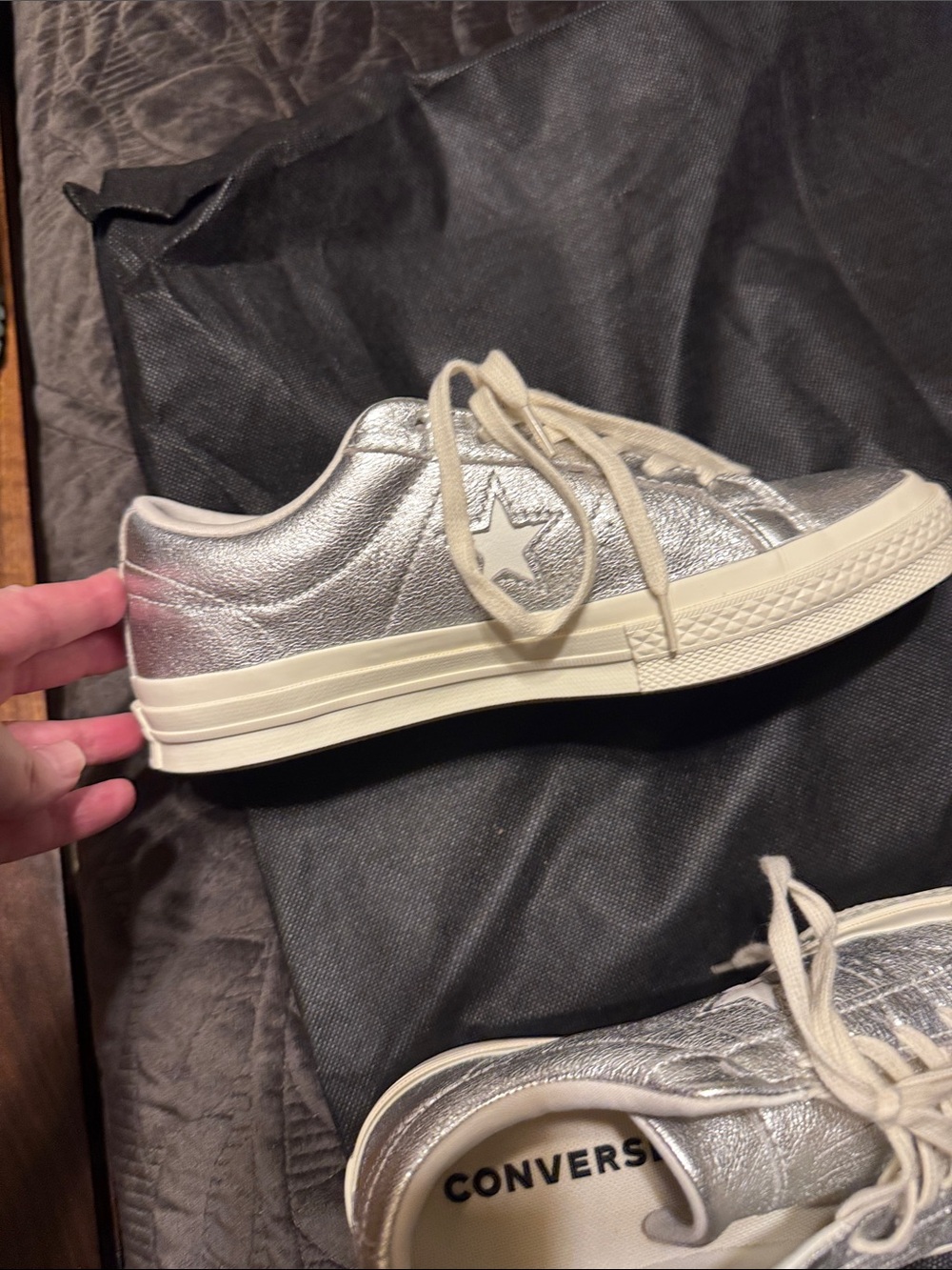 Converse Metallic Silver Low-Top Sneakers with Cream Trim